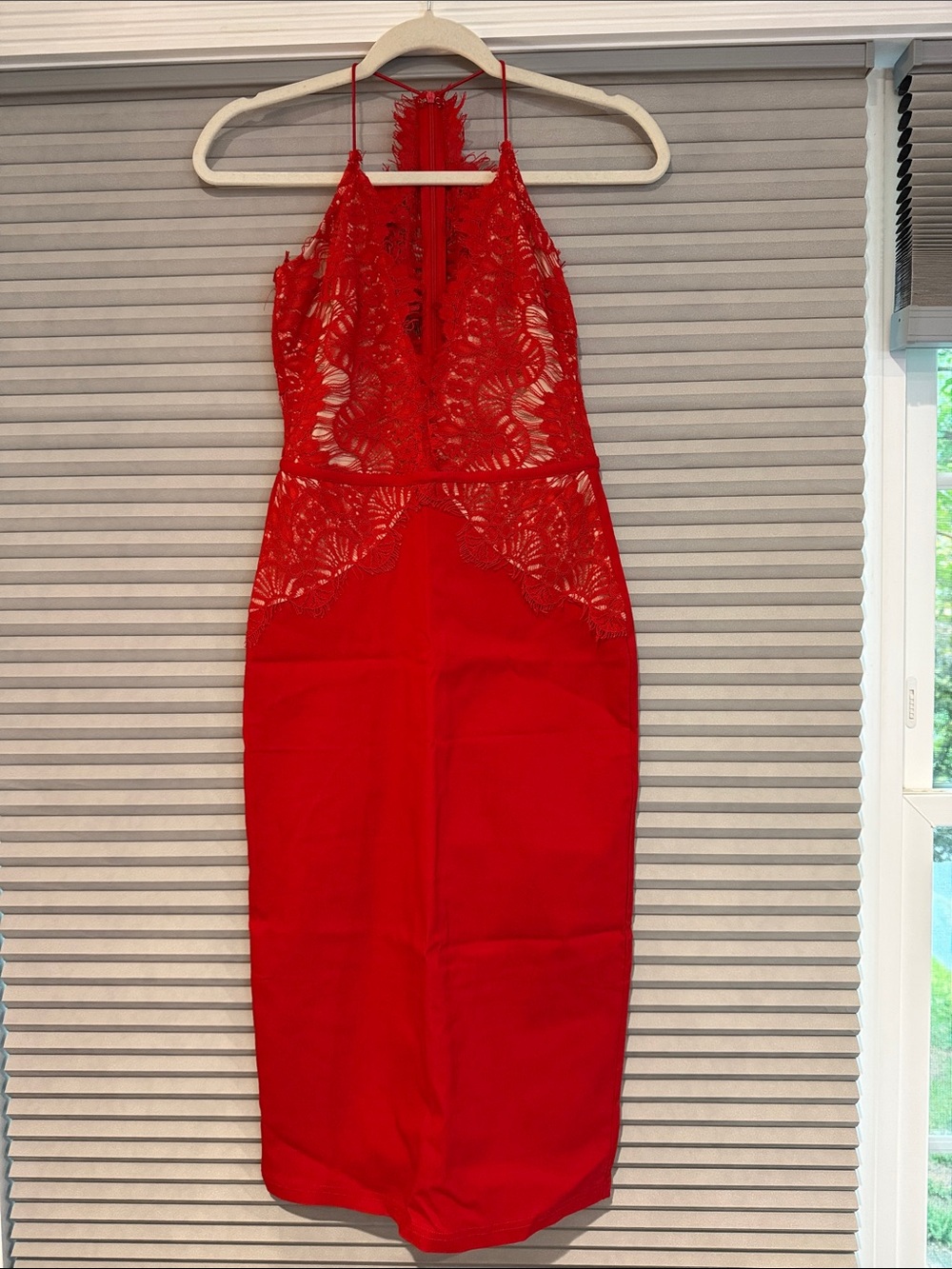 New Rare London Red Lace Halter Midi Dress